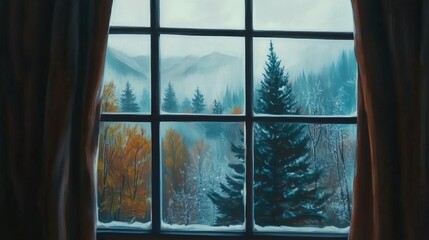 Raindrops on Window with Foggy Background