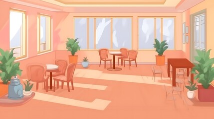 Fototapeta premium Cozy Cafe Interior Design With Plants and Tables