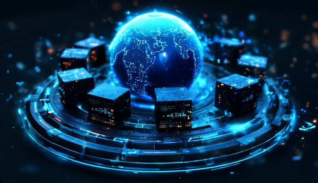 Rotating Earth with Cryptocurrency Blockchain Loop