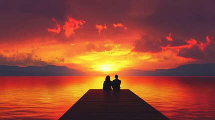 Serene Sunset Scene with Couple Sitting Together