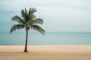 Solitary Palm Tree on a Tranquil Beach Shoreline