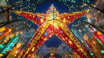 Illuminated Star Decoration Adorned with Christmas Lights