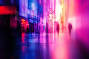 Obraz premium Abstract Urban Scene with Colorful Blurs and Silhouettes