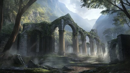 Ancient Stone Ruins Embraced by Lush Greenery