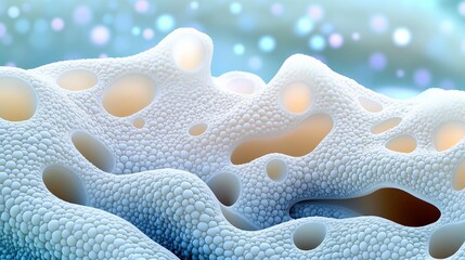 Bioluminescent Ocean Life Sponges Macro Photography with Abstract Marine Texture under Water Highlighting Porous Surface and Blue Light Effects