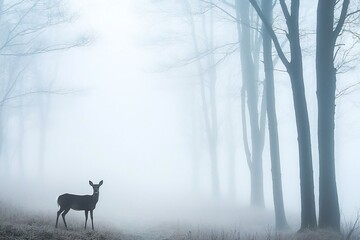 Fototapeta premium A Serene Encounter: A Deer in the Misty Forest