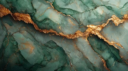 Abstract image of green and gold marbled texture, ideal for backgrounds or design elements.