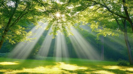 Obraz premium Sunlight Streaming Through Green Tree Branches