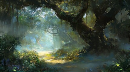 Lush Tropical Rainforest with Dense Green Foliage