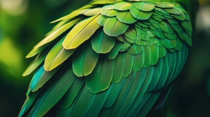 Fototapeta premium Vibrant Green Parrot Feathers in Nature