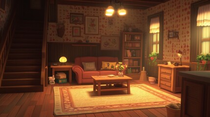 Cozy Warm Living Room with Soft Rug and Inviting Decor