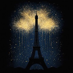 Summer Olympic Games in Paris: Eiffel Tower & Fireworks AI Illustration 