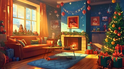Cozy Christmas Living Room Scene