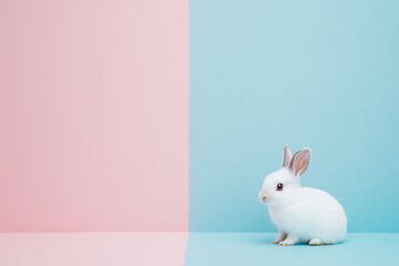Adorable White Rabbit on Pastel Backgrounds: A Playful Contrast