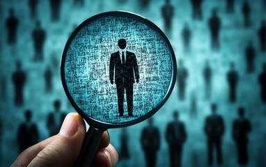 Illustration of the recruitment process with HR professionals selecting qualified candidates, reviewing applications, and making hiring decisions for organizational success