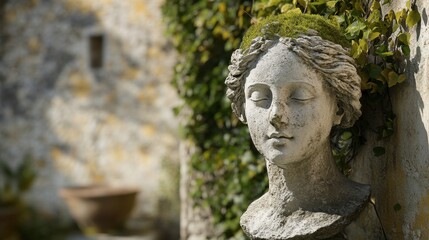 Obraz premium Weathered Stone Sculpture in Garden Setting