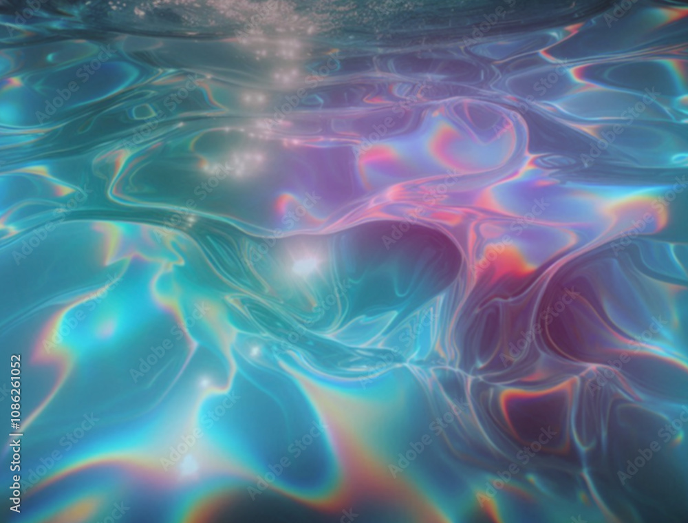 Poster captivating abstract illustration featuring iridescent ripples and overlapping bubbles in soft hues 