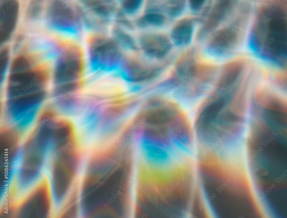 Poster captivating abstract illustration featuring iridescent ripples and overlapping bubbles in soft hues 