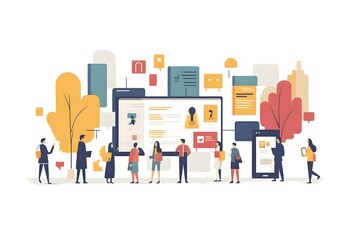 Social media marketing. Set of icons related to internet promotion, audience engagement, social media posts and online advertising. Cartoon flat vector illustration collection isolated on background