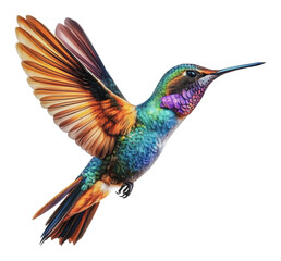 Fototapeta premium PNG A vivid hummingbird hovering above vibrant flowers