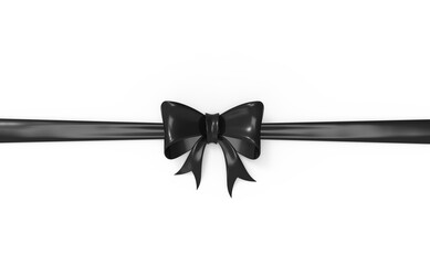 Realistic decorative shiny satin black ribbon bow and ribbon, isolated on transparent background