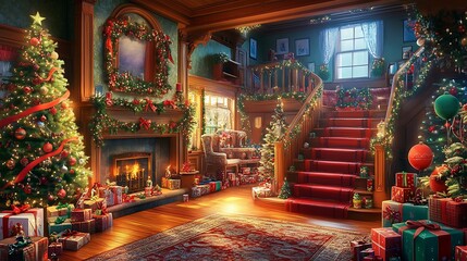 Naklejka premium Christmas Home Interior Festive Decor