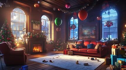 Cozy Christmas Living Room Interior