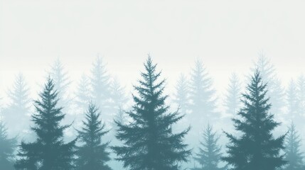 Obraz premium Misty forest landscape with layered evergreen trees.