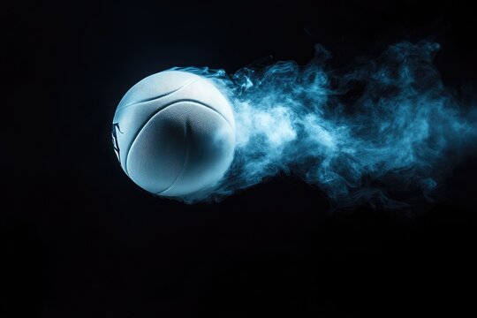 A Volleyball ball flying through the air on a black background