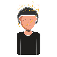 DIZZY EMOTICON BLACK HAIR AND BLACK T-shirt