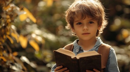 Young Boy Reading in Nature