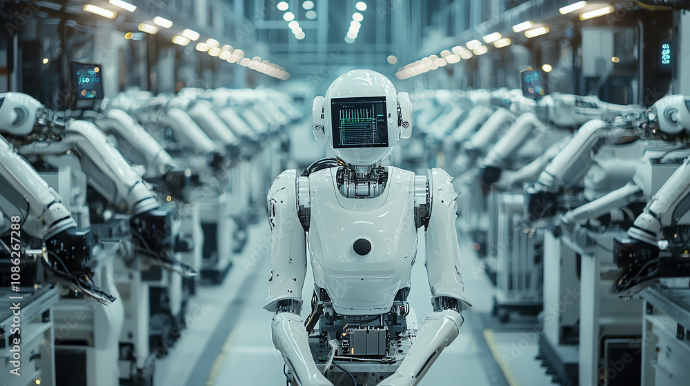 Poster robotic assembly line in a modern electronics factory showcasing advanced manufacturing technology a