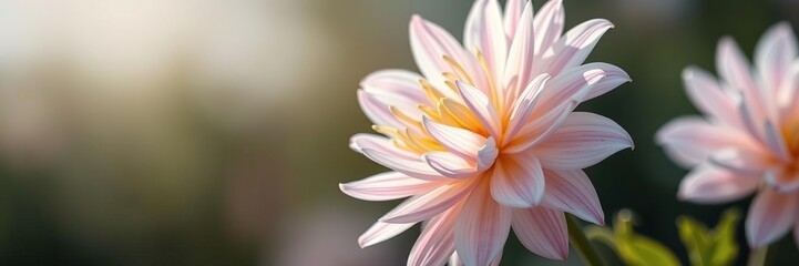 Fototapeta premium Delicate petals of an ethereal dahlia sway gently in the breeze, , soft focus