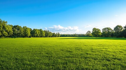 Lush green meadow under clear blue sky