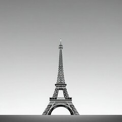 Iconic Black and White Eiffel Tower Isolated on Background - Paris, France Landmark