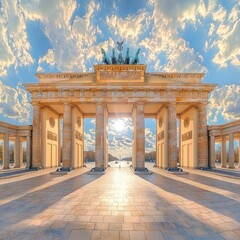 Obraz premium Brandenburg Gate Illuminated at Sunset: Famous Berlin Landmark