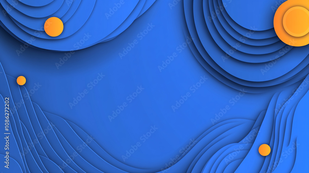 Poster abstract blue background with layered textures and orange accents creating a modern design