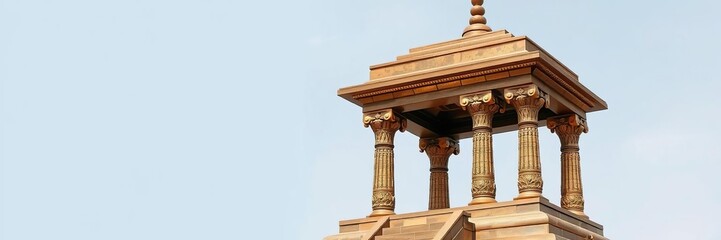 Intricately crafted brass statue of the Ashoka Stambha monument, detail, statue