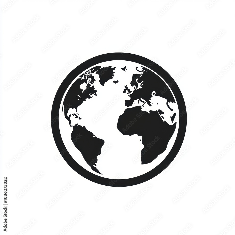 Wall mural black and white minimalist globe illustration representing the earth, ideal for eco-friendly themes,