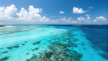 oceanic blue background with turquoise accents, blue canvas, marine life, ocean floor