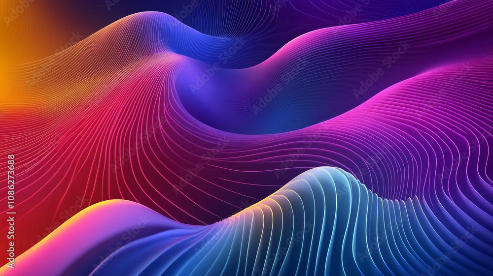 Poster colorful abstract waves flowing in a dynamic pattern with vibrant hues during daylight