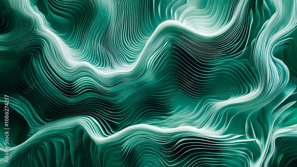 Poster abstract waves of teal and white create a mesmerizing pattern evoking a sense of flow and motion