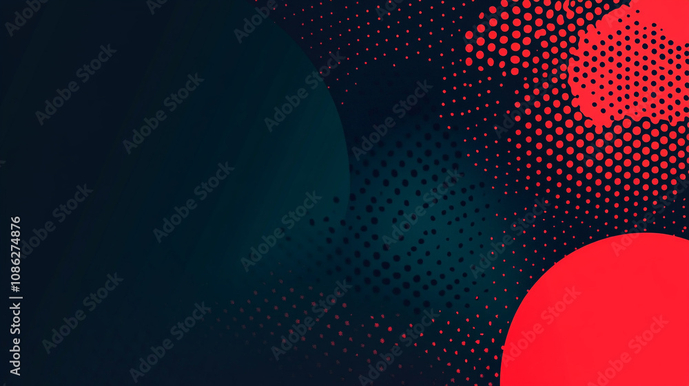 Poster abstract design featuring circles with red and dark tones in a modern artistic composition