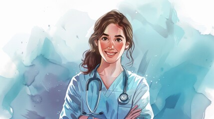 Cartoon Nurse Practitioner Smiling in Bright Colors