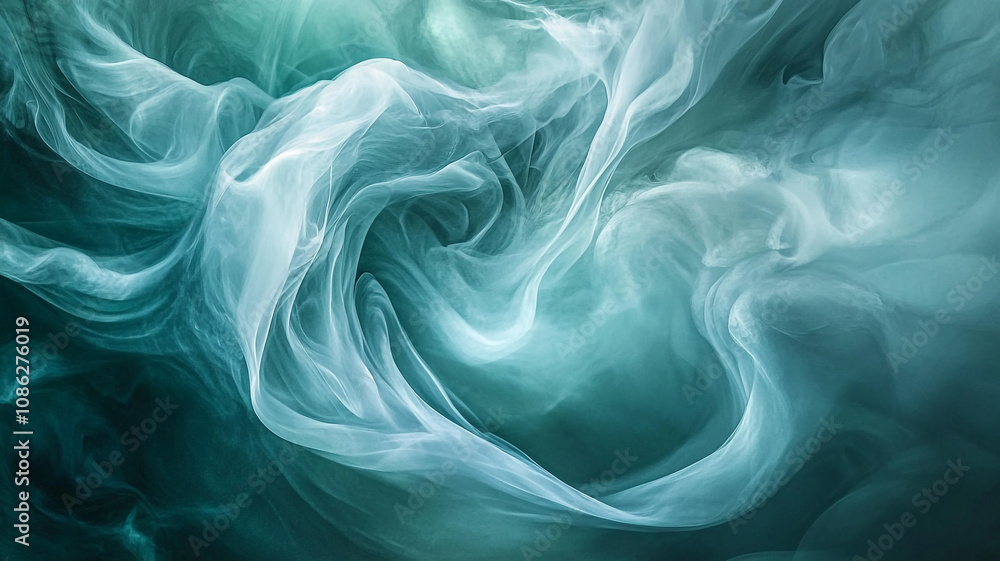 Poster ethereal wisps of teal and aqua create a captivating swirl of color in a darkened environment