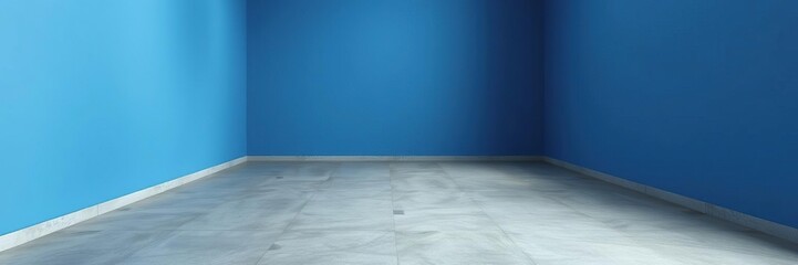 Fototapeta premium The blue walls and concrete floor create a sense of balance, modern interior, contrasting colors, minimalist decor