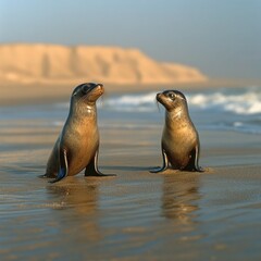 Fototapeta premium Fur Seals Resting on Cape Cross Beach, Swakopmund, Namibia's Seal Reserve in Africa