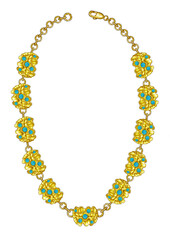 Obraz premium Jewelry design modern art gold necklace set with turquoise hand drawing.