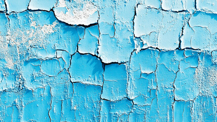 Obraz premium Cracked blue wall with peeling paint under bright sunlight in an urban area