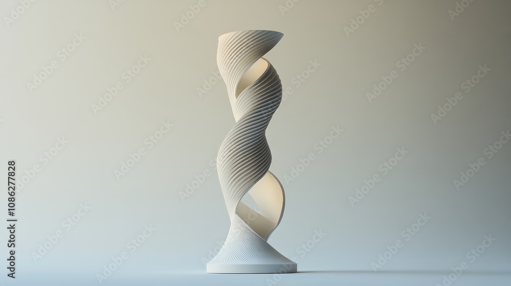 Poster a sleek model of a tower with a spiral design, displayed on a plain background to emphasize its mini